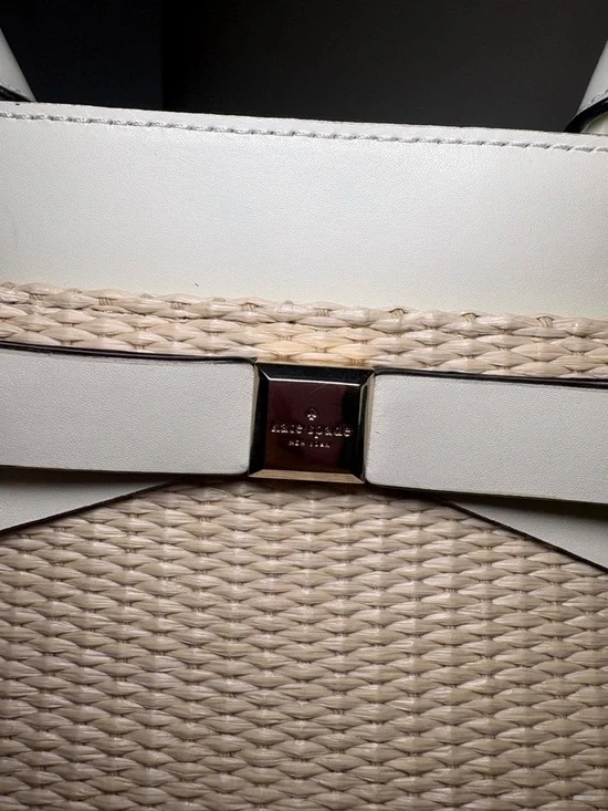 Kate Spade New York Ivory Beige Woven Bow Satchel Bag Gold Hardware - Picture 5 of 11